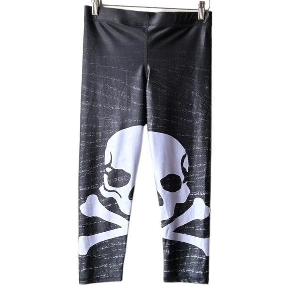 Terez for Soulcycle Skull Cropped Leggings Black White Sz M - Picture 1 of 11